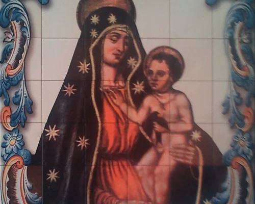 Mural de 42 azulejos de 15 x 15, de Nuestra Señora de Guadalupe de Baena